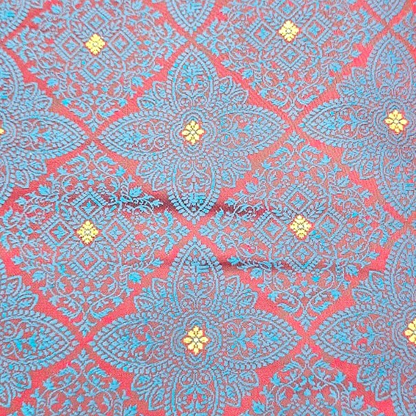 Maroon Zari Banaras Fabric, laid flat