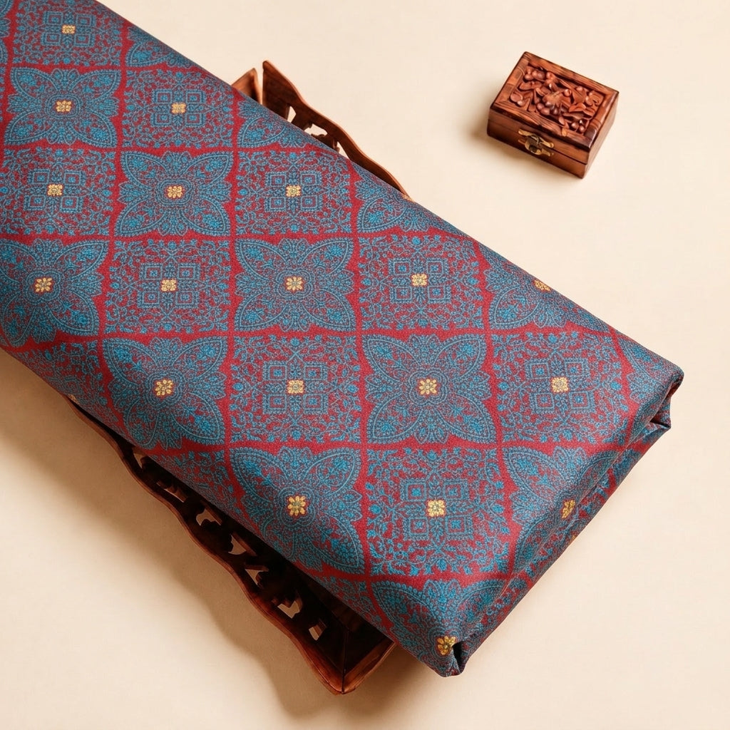 Maroon Zari Banaras Fabric, folded