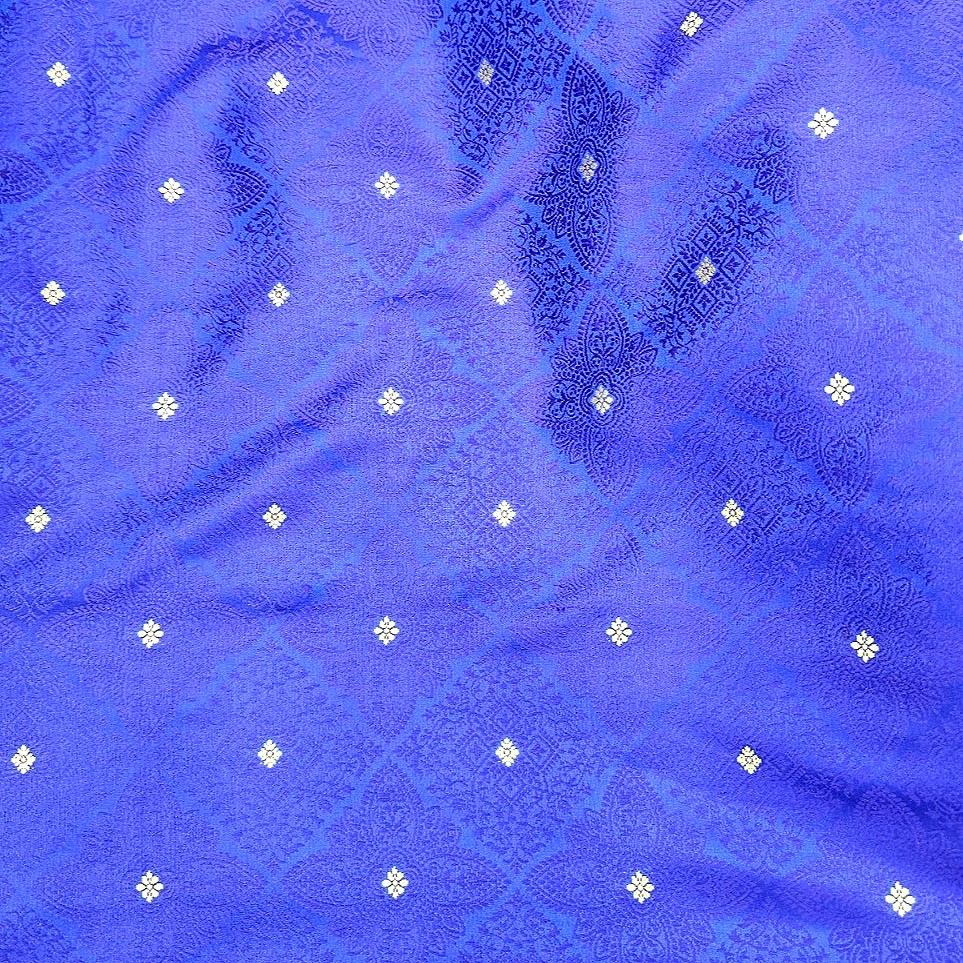 Blue Zari Banaras Fabric, laid flat