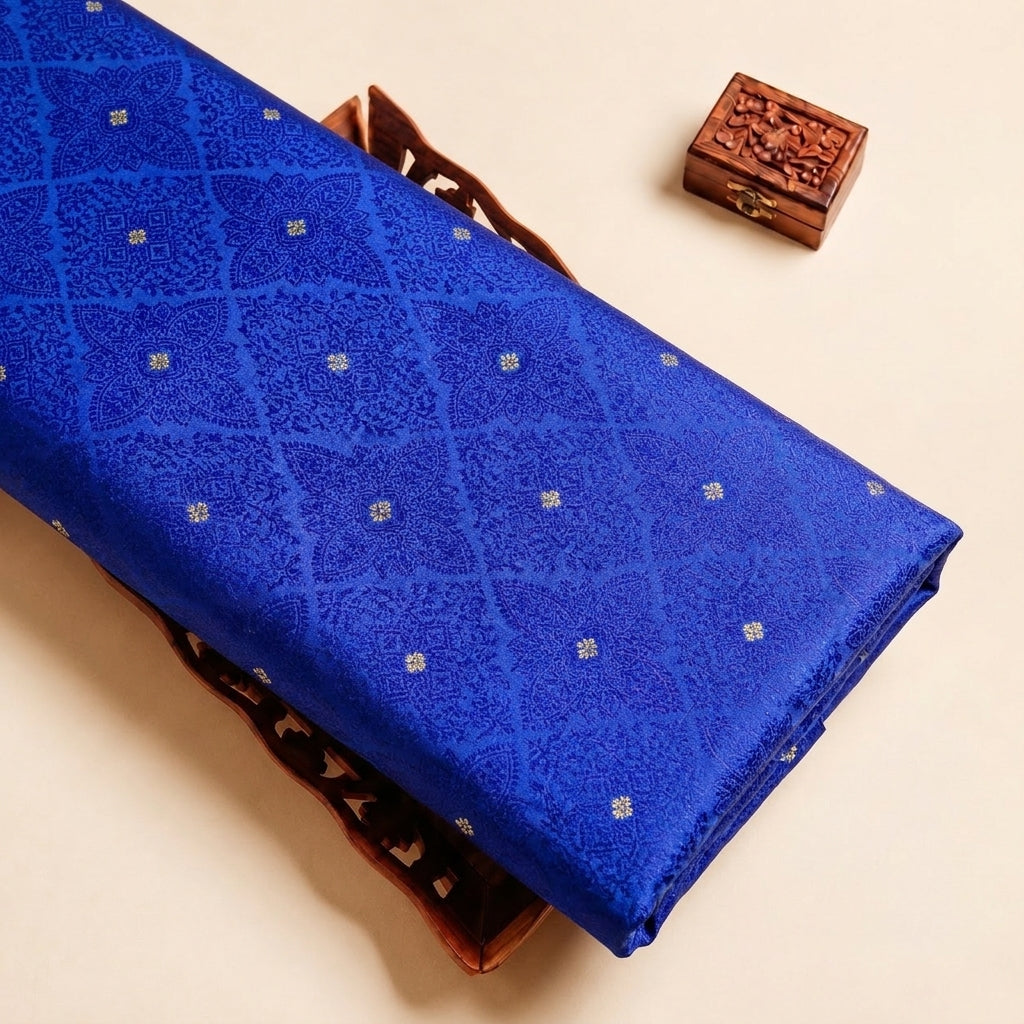 Blue Zari Banaras Fabric with Butta