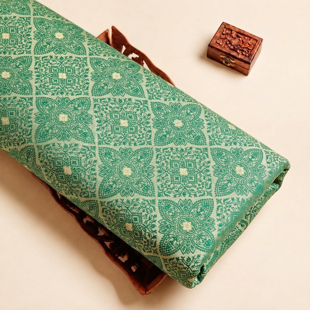 Green Zari Banaras Fabric with Butta