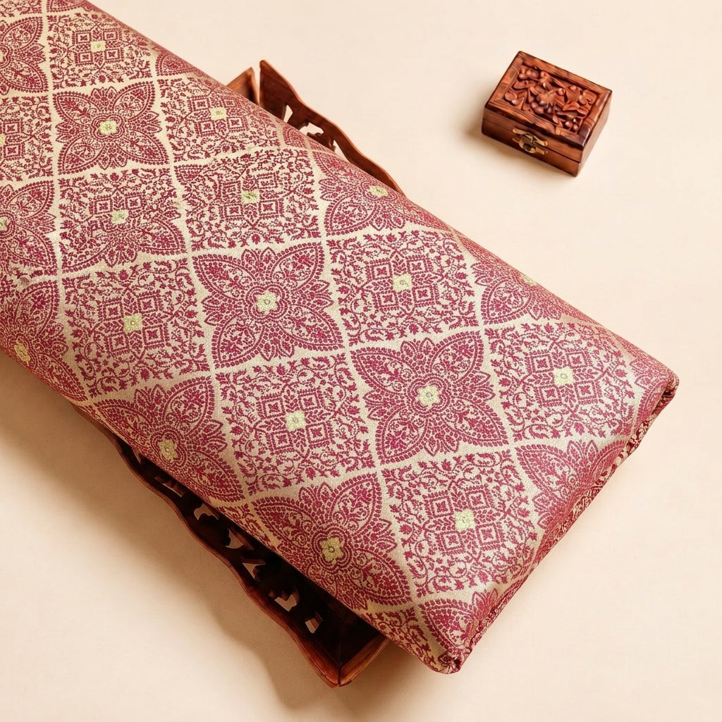Beige Zari Banaras Fabric with Butta