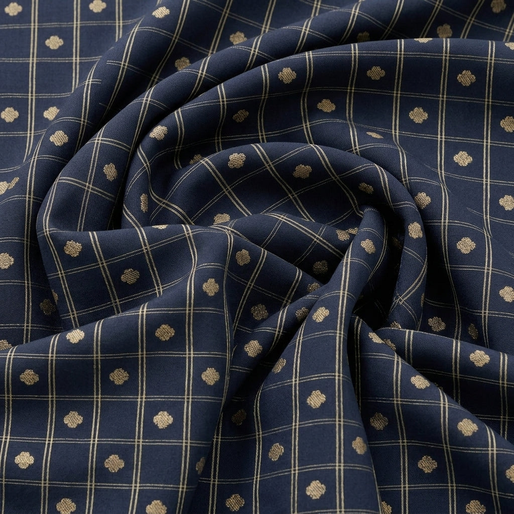 Swirled Black Zari Semi Banaras Fabric Showing Butta Checked and Drape
