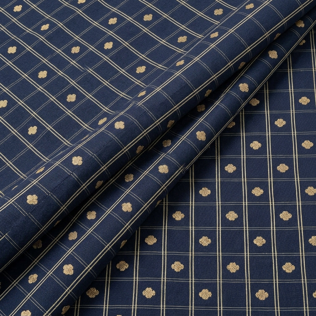 Folded Black Zari Semi Banaras Fabric