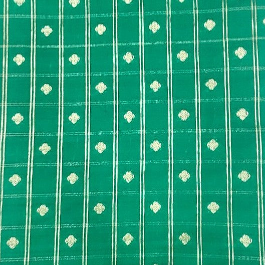 Green Zari Semi Banaras Fabric, laid flat