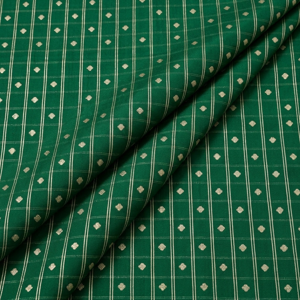 Folded Green Zari Semi Banaras Fabric