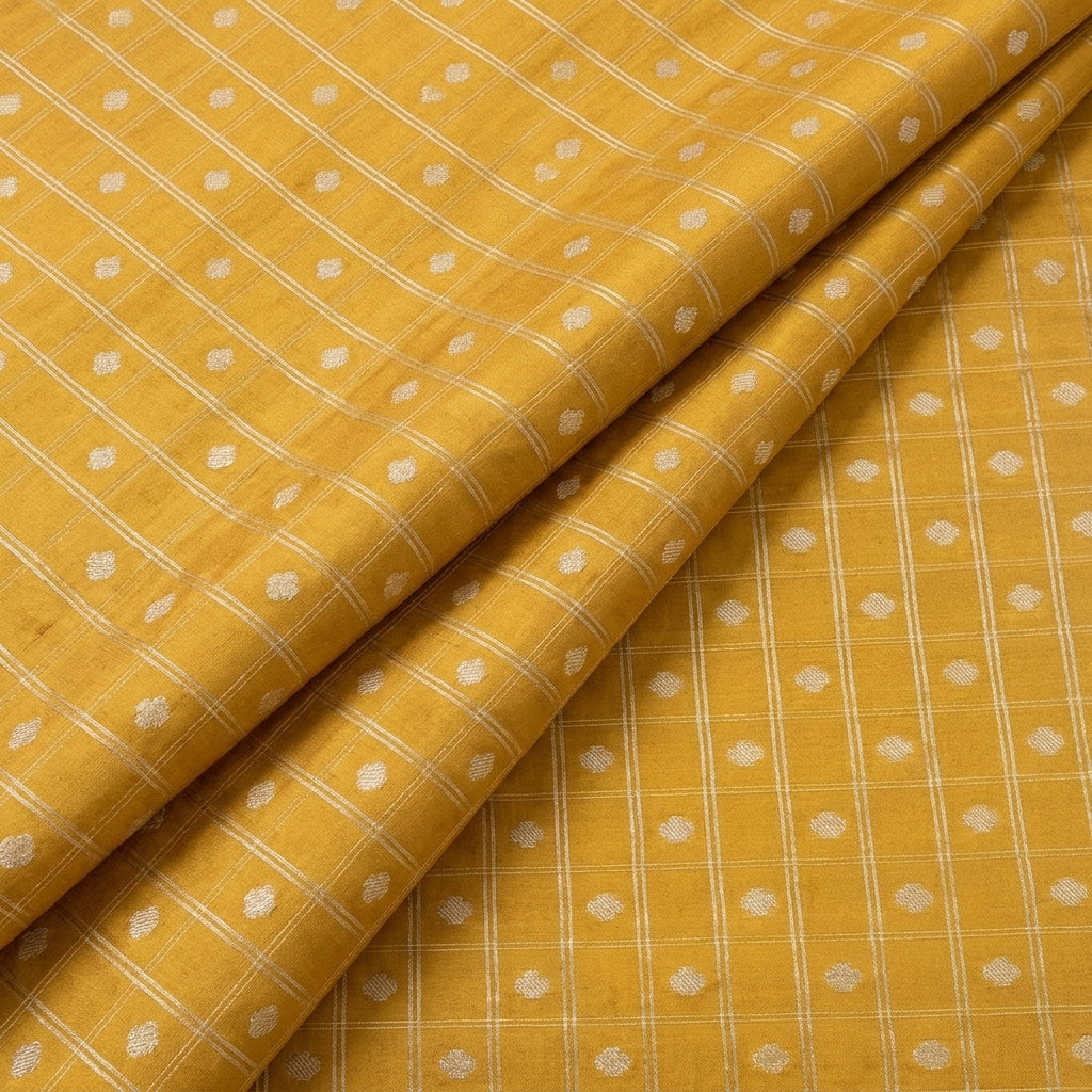 Folded Mustard Zari Semi Banaras Fabric