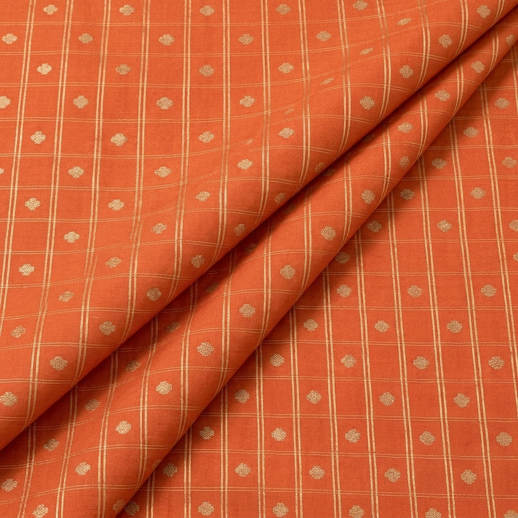 Folded Orange Zari Semi Banaras Fabric