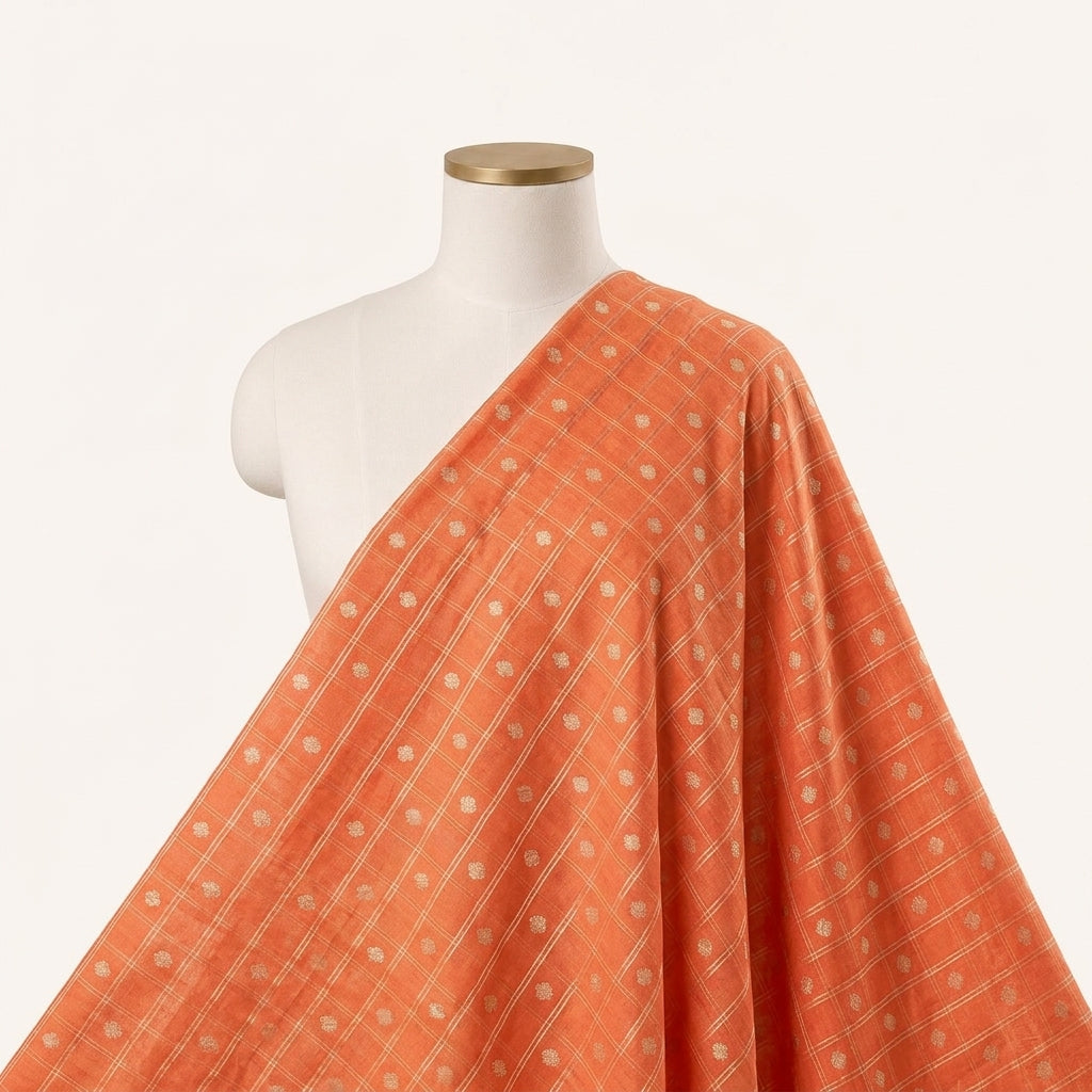 Orange Zari Semi Banaras Fabric Draped as a saree