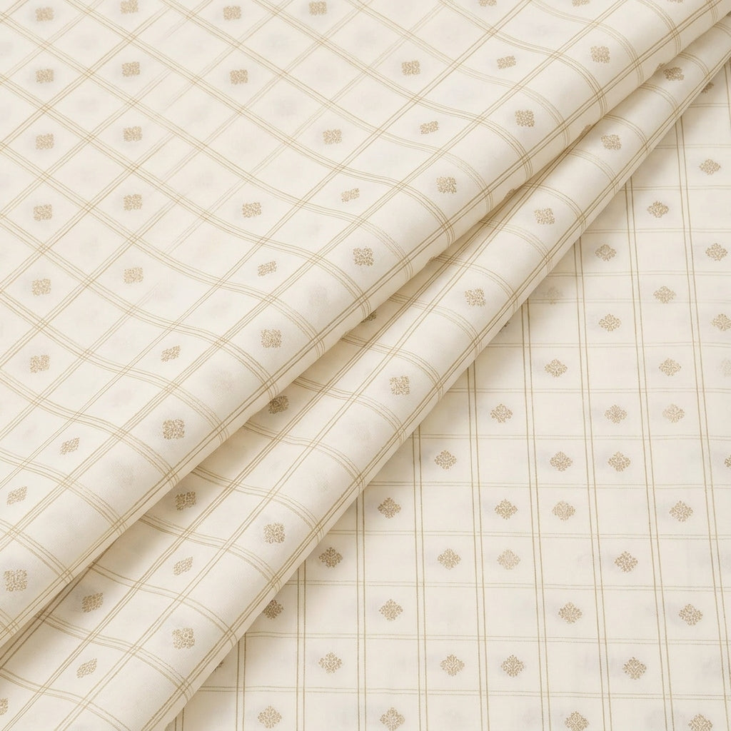 Folded Cream Zari Semi Banaras Fabric