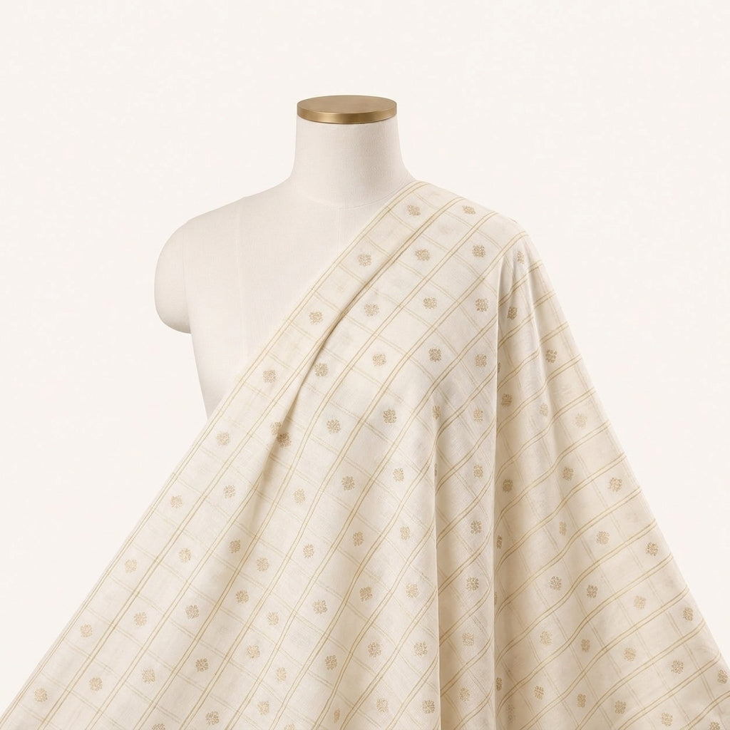 Cream Zari Semi Banaras Fabric Draped as a saree