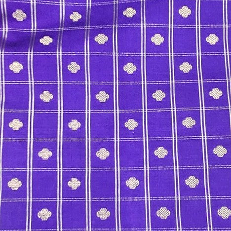 Purple Zari Semi Banaras Fabric, laid flat