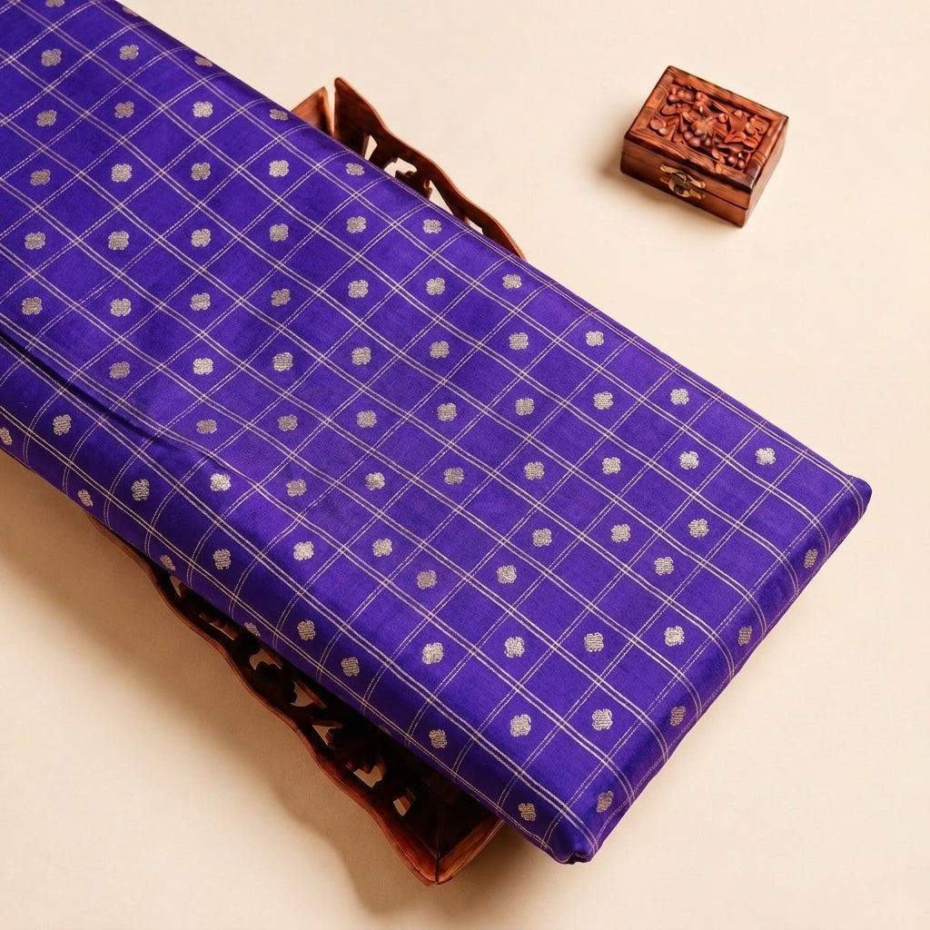 Purple Zari Semi Banaras Fabric, folded