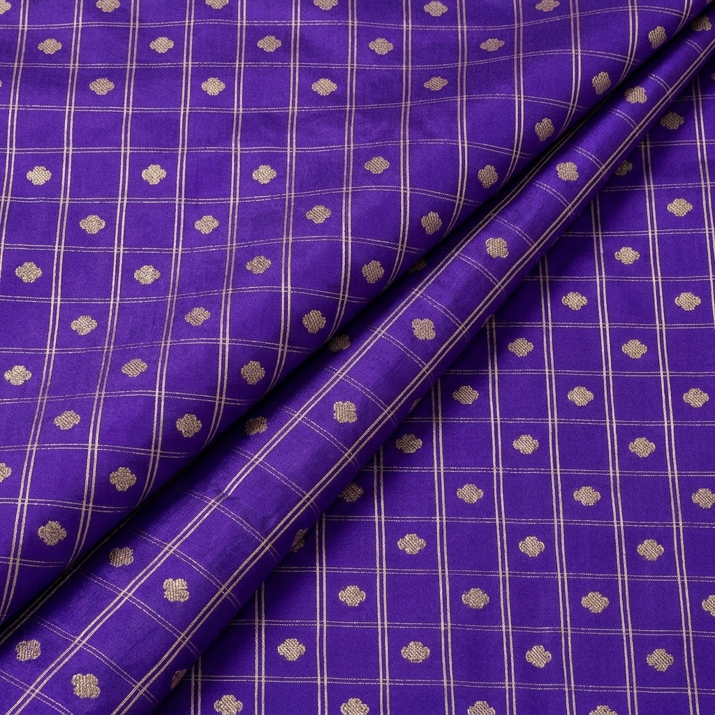 Folded Purple Zari Semi Banaras Fabric