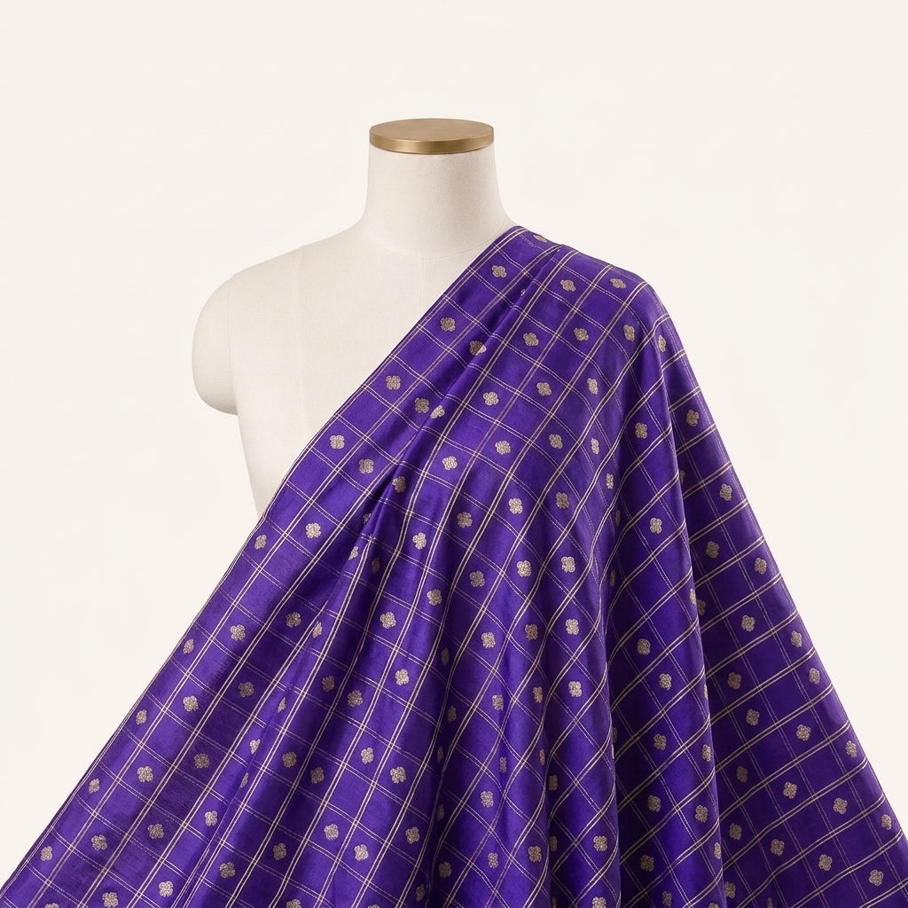 Purple Zari Semi Banaras Fabric Draped as a saree