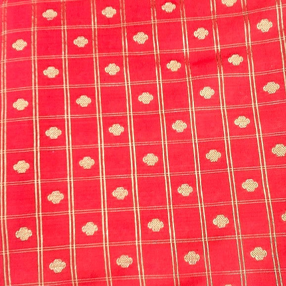 Red Zari Semi Banaras Fabric, laid flat