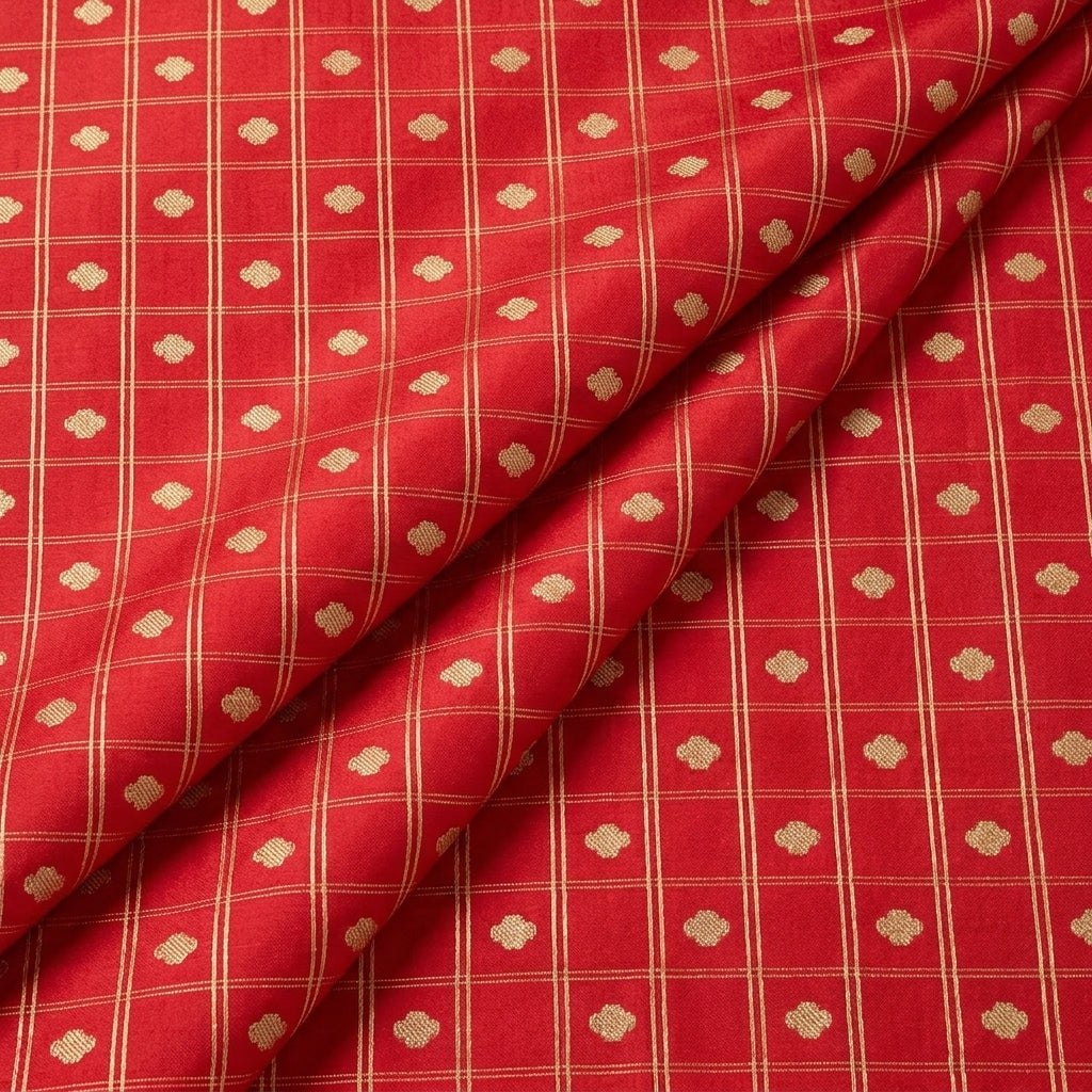 Folded Red Zari Semi Banaras Fabric