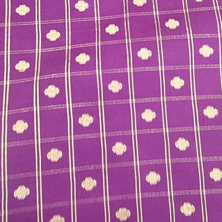 Purple Zari Semi Banaras Fabric, laid flat