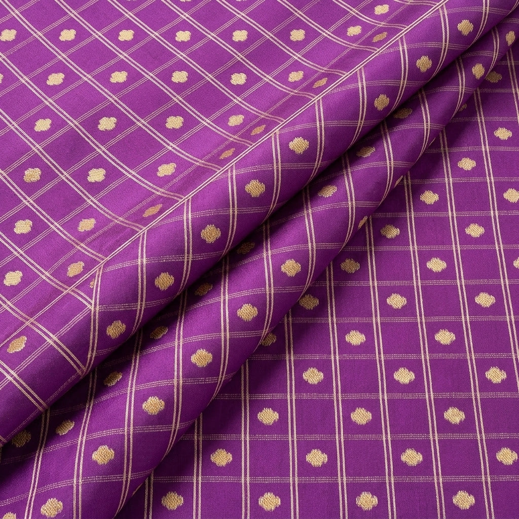 Folded Purple Zari Semi Banaras Fabric