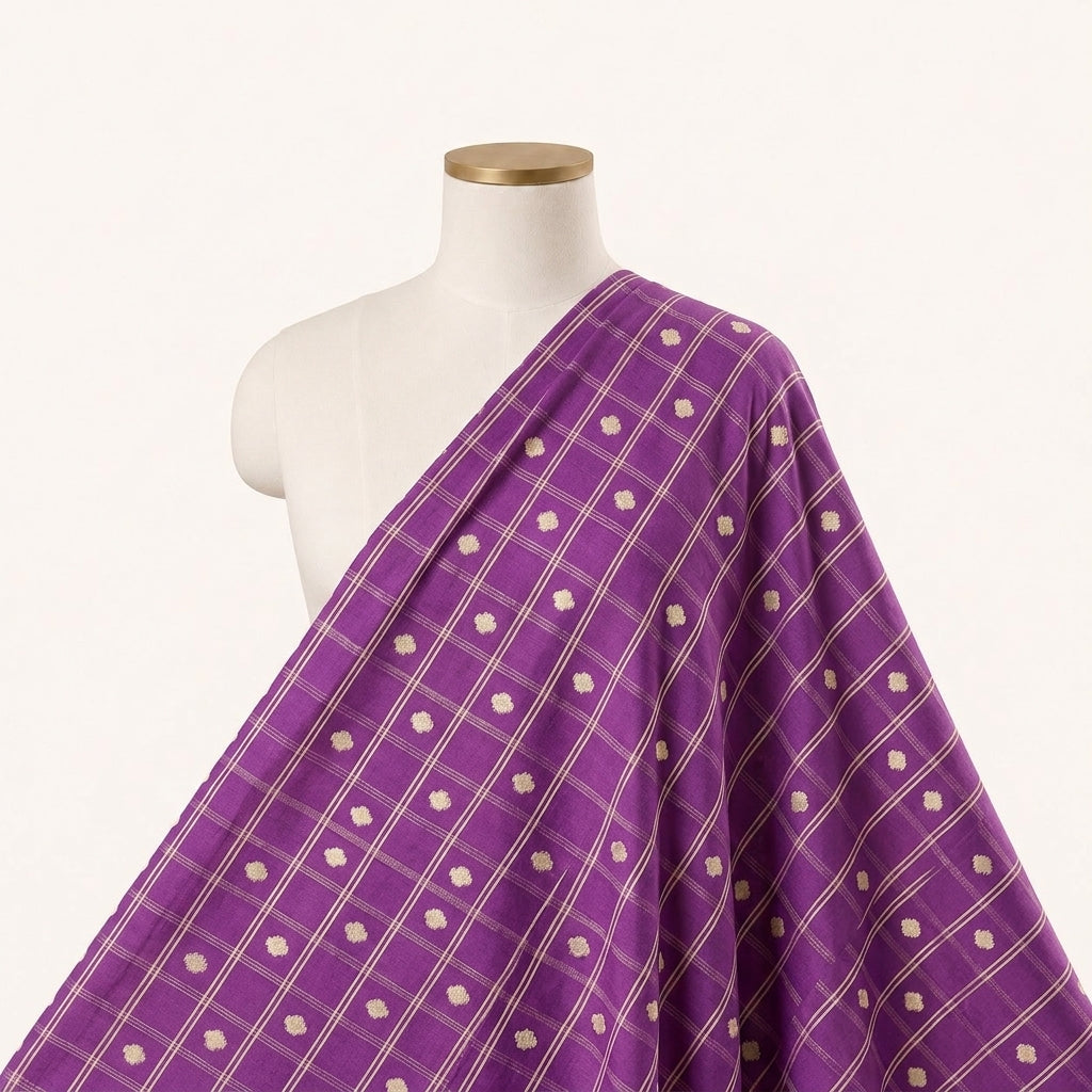Purple Zari Semi Banaras Fabric Draped as a saree