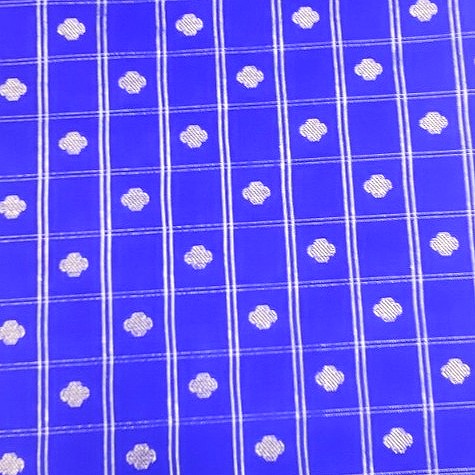 Royal Blue Zari Semi Banaras Fabric, laid flat
