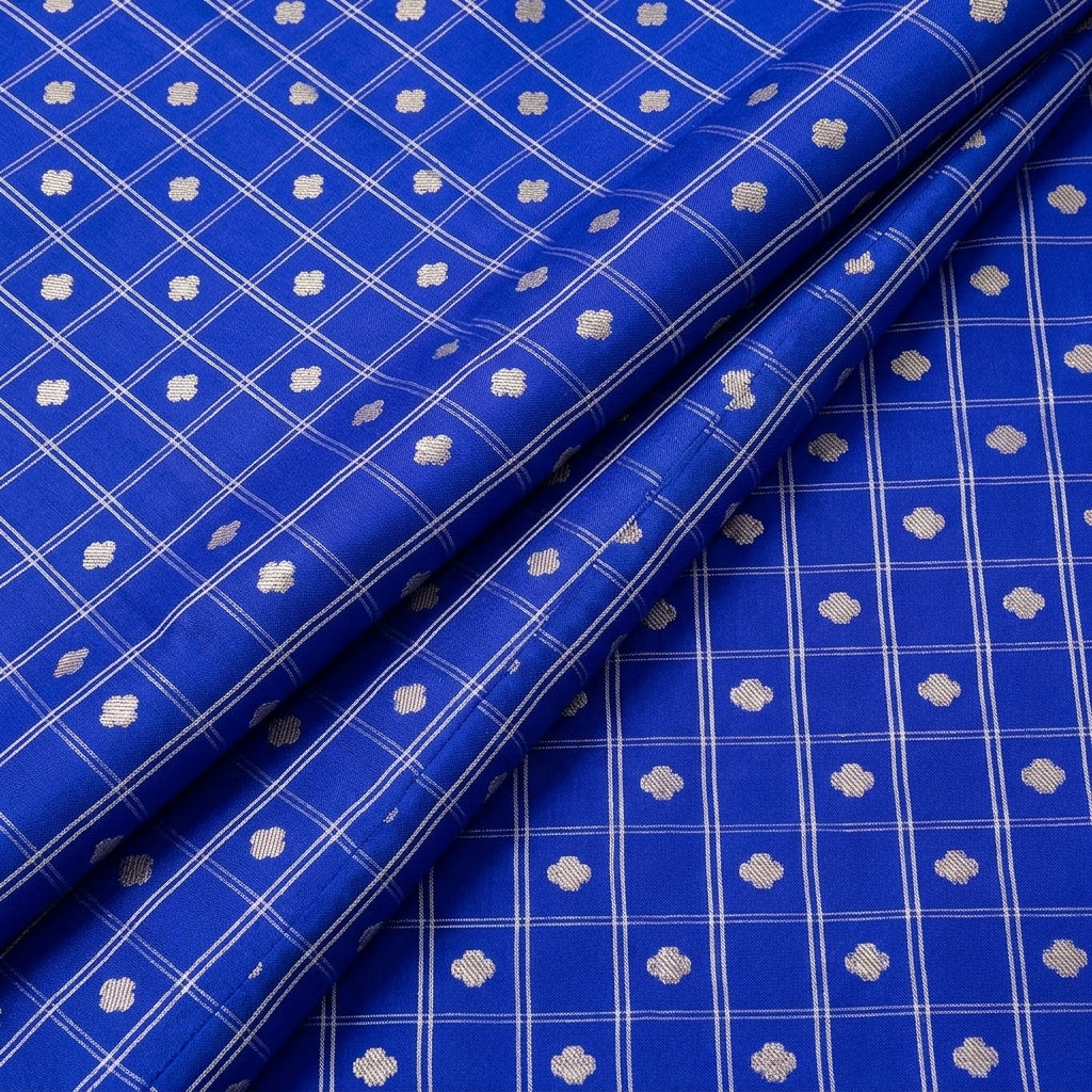 Folded Royal Blue Zari Semi Banaras Fabric