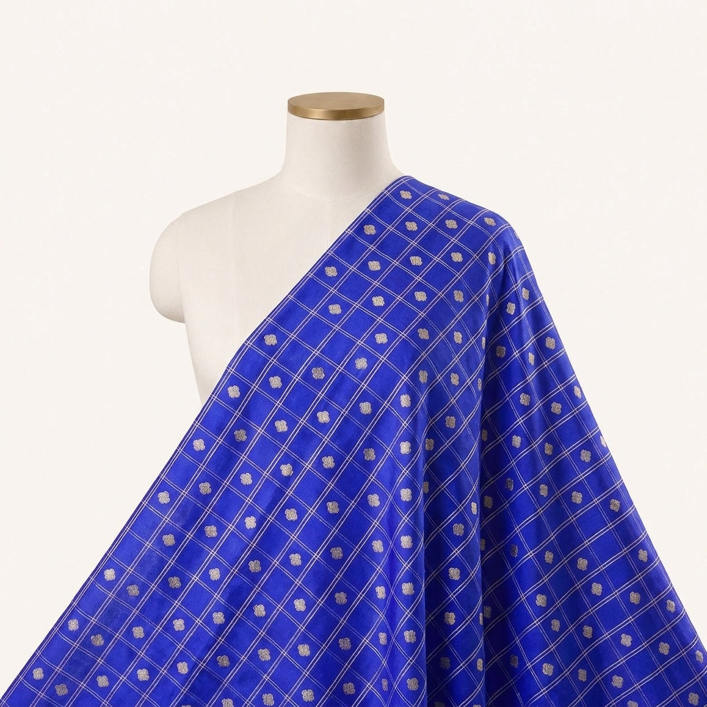Royal Blue Zari Semi Banaras Fabric Draped as a saree