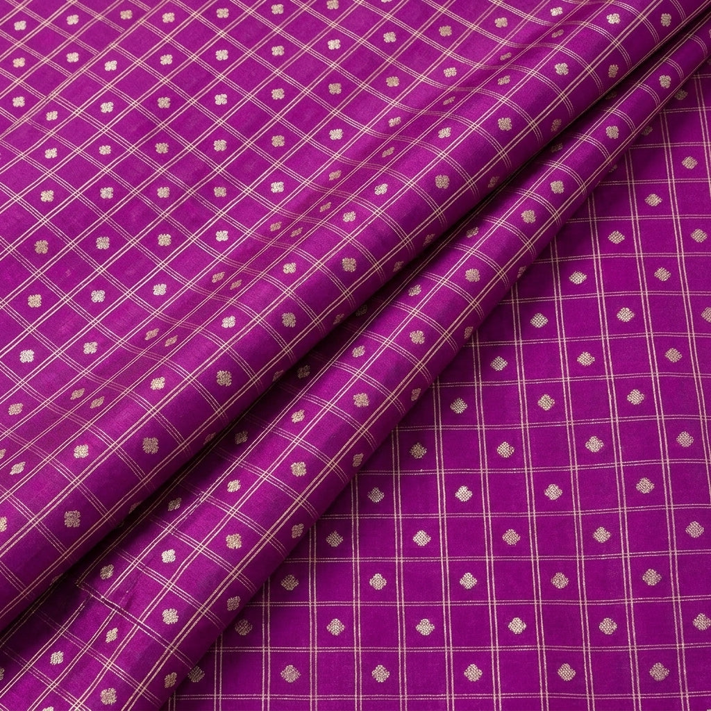 Folded Purple Zari Semi Banaras Fabric