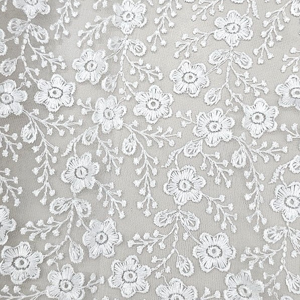 White Embroidery Net Fabric, laid flat