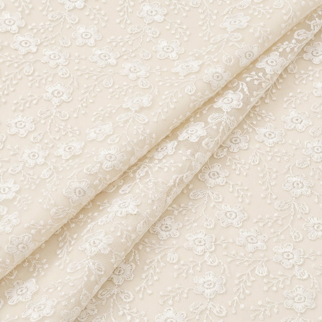 Folded White Embroidery Net Fabric