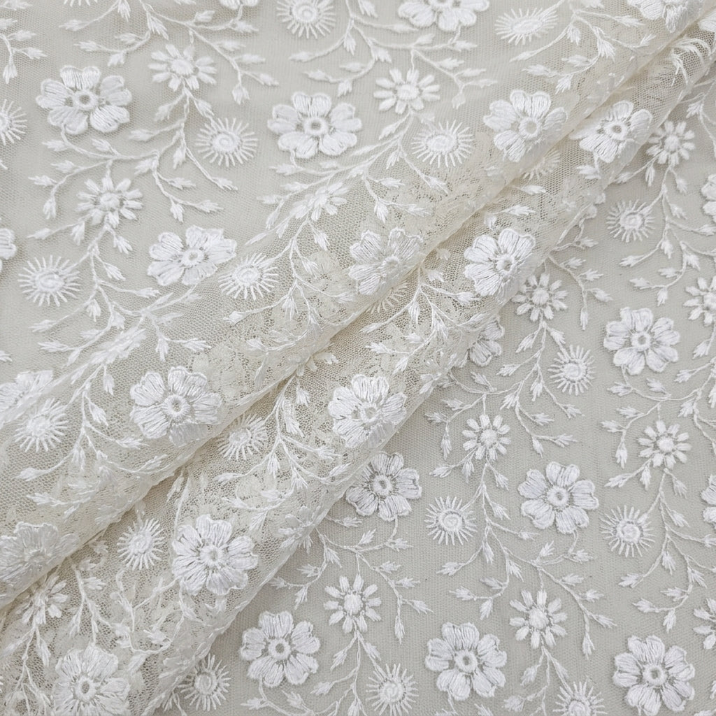 Folded White Embroidery Net Fabric