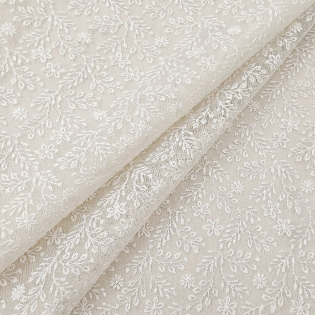 Folded White Embroidery Net Fabric