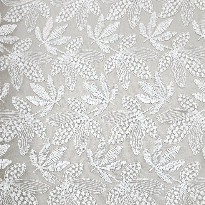 White Embroidery Net Fabric, laid flat