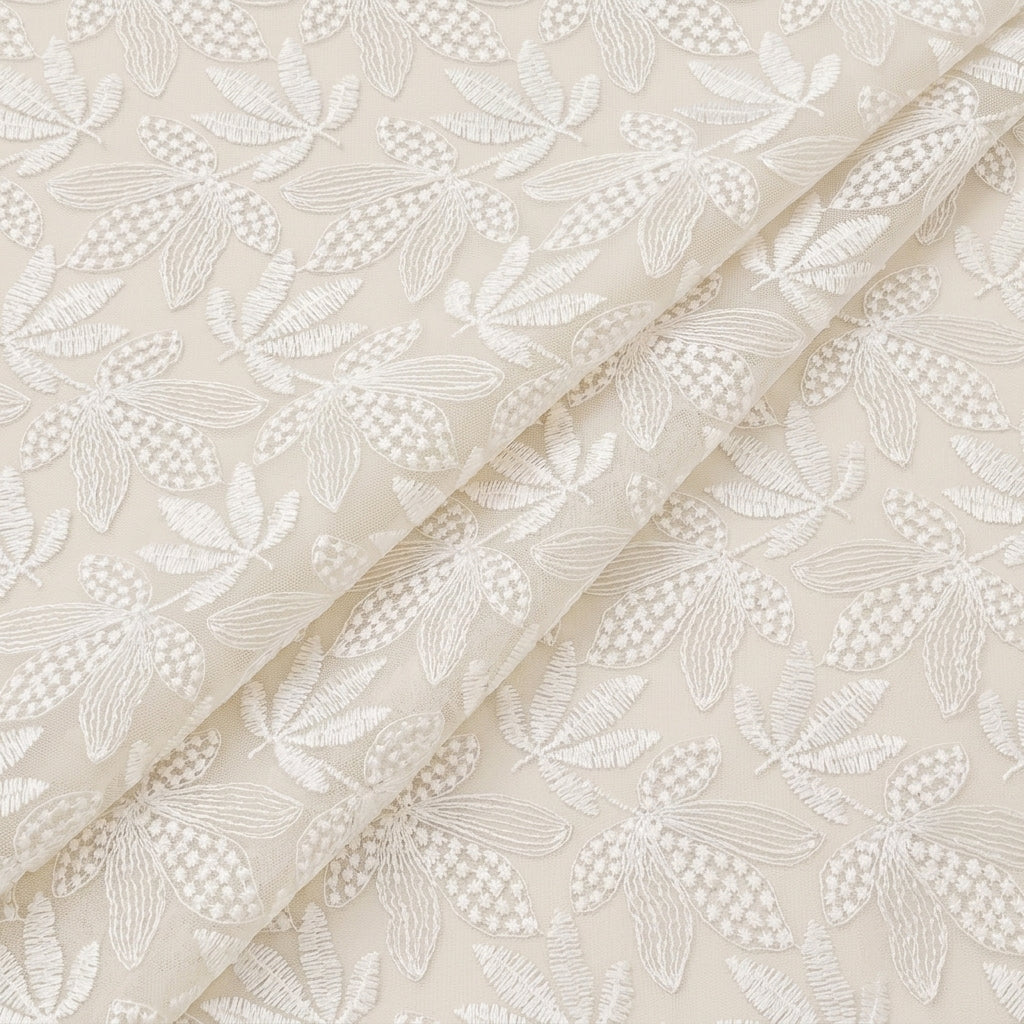White Embroidery Net Fabric, folded