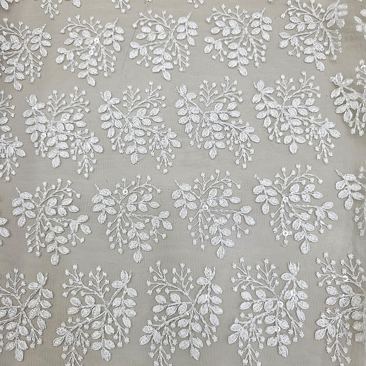 White Embroidery Net Fabric, laid flat
