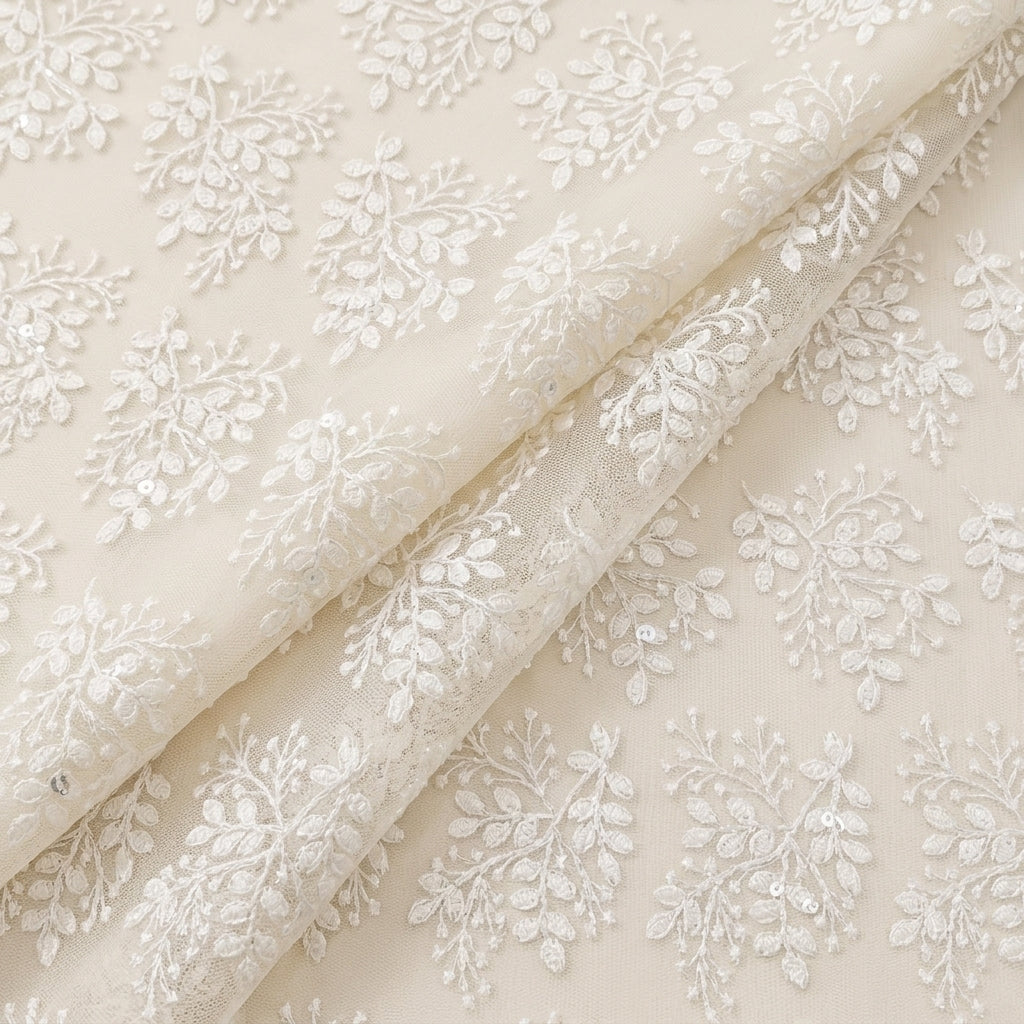 White Embroidery Net Fabric, folded