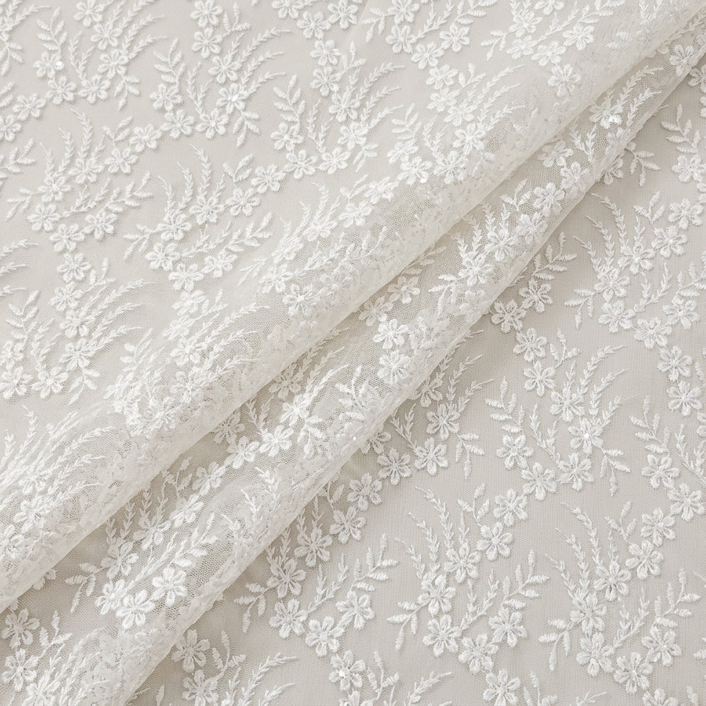 Folded White Embroidery Net Fabric