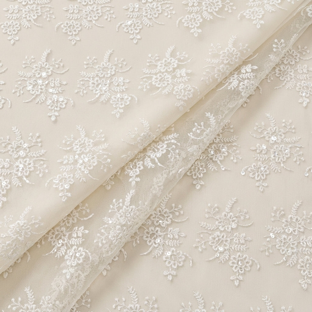 Folded White Embroidery Net Fabric