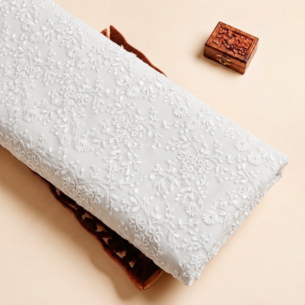 White Embroidery Net Fabric, folded
