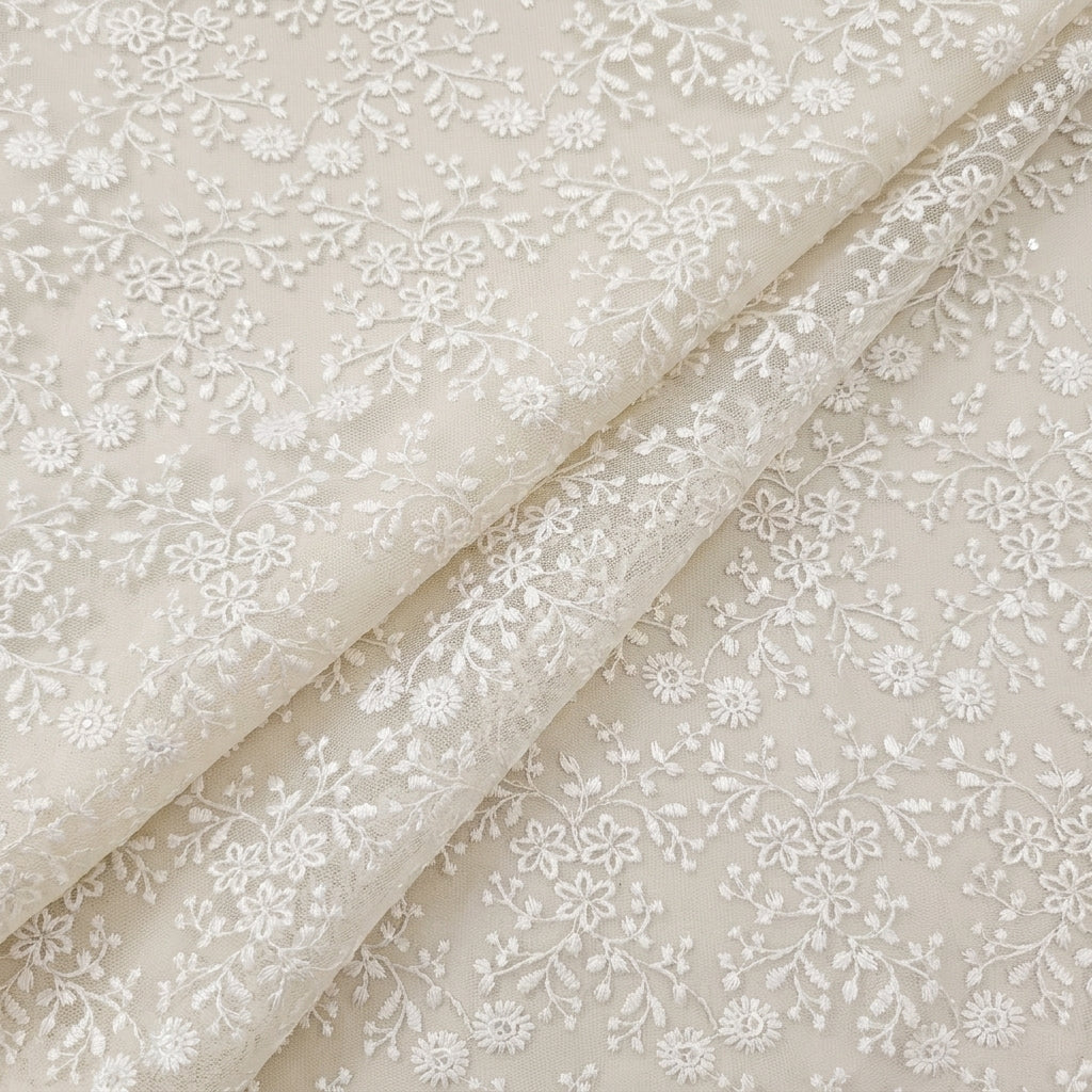 Folded White Embroidery Net Fabric