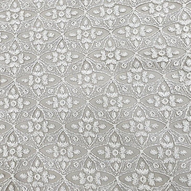 Cream Embroidery Net Fabric, laid flat