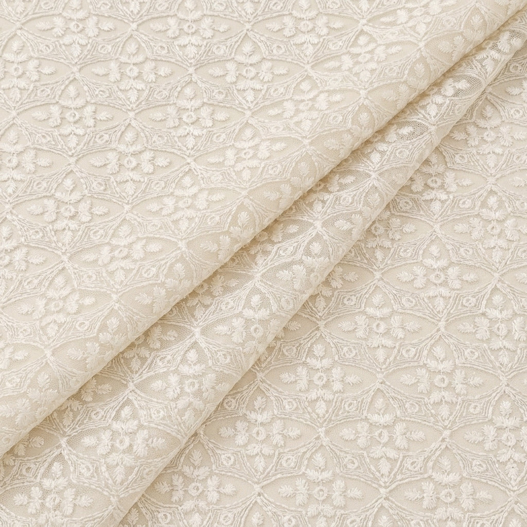 Folded Cream Embroidery Net Fabric