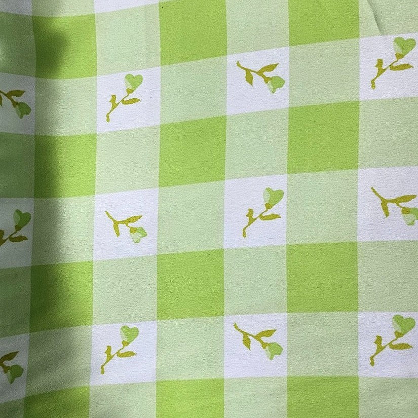 Green Checked Satin Fabric - EB10037 - EB10037 - Flat fabric