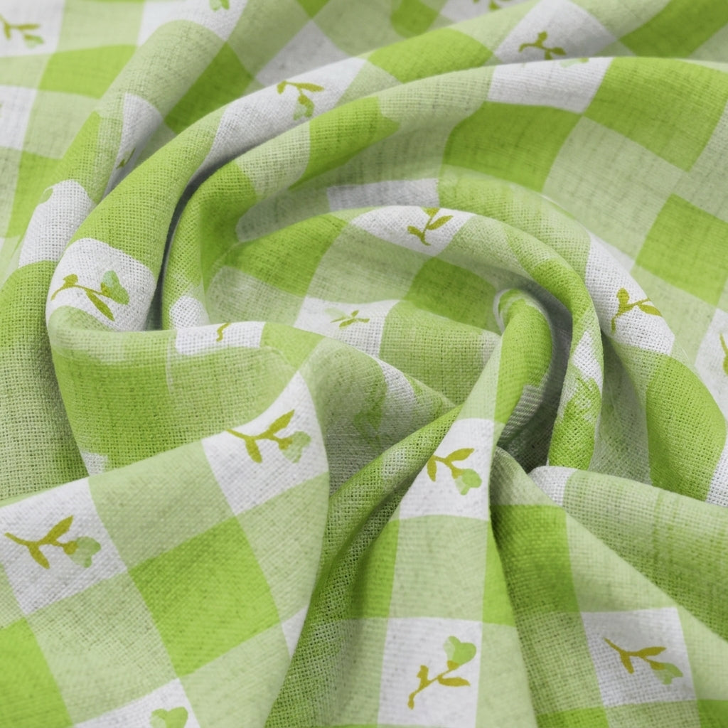 Swirled Checked Green Checked Satin Fabric