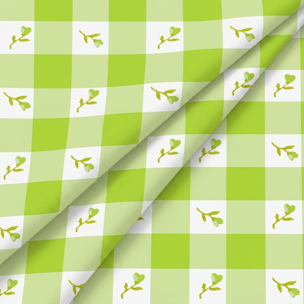 Folded Checked Green Checked Satin Fabric