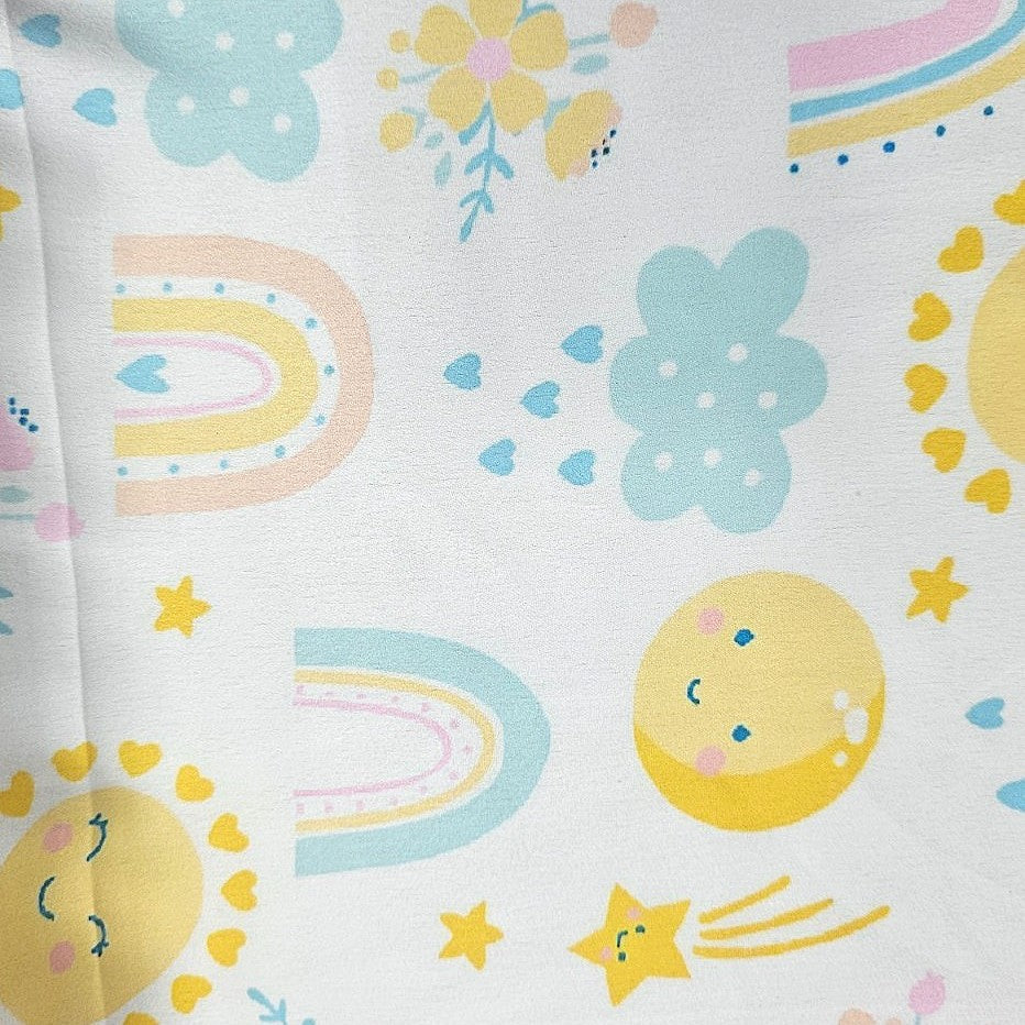 White Printed Satin Fabric - EB10038 - EB10038 - Flat fabric