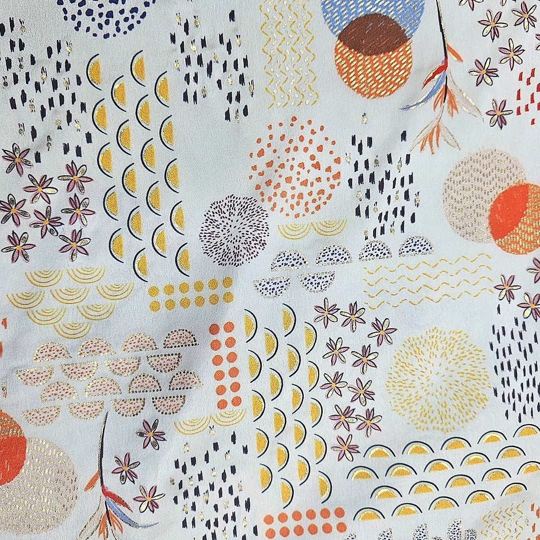 Cream Foil Print Satin Fabric - EB10224 - EB10224 - Flat fabric