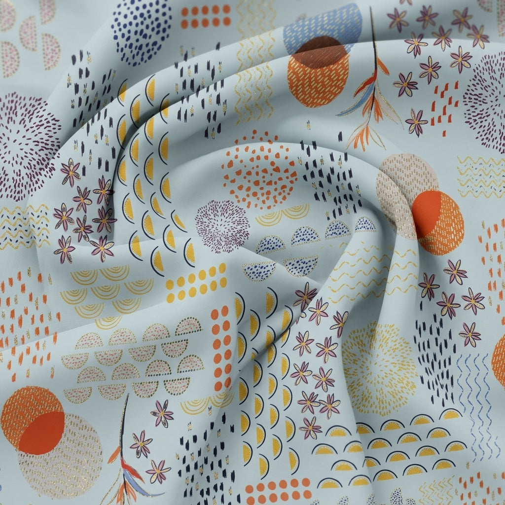 Swirled Foil Print Cream Foil Print Satin Fabric