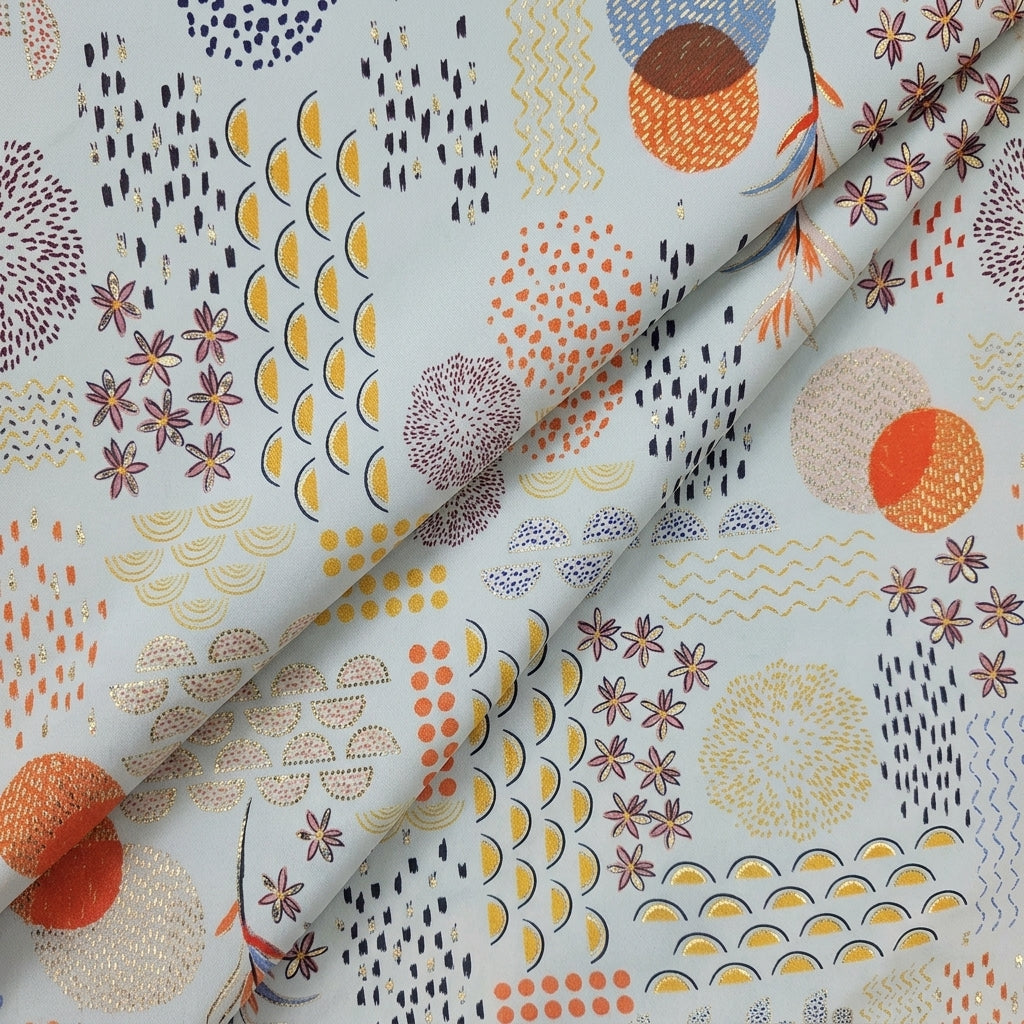 Folded Foil Print Cream Foil Print Satin Fabric