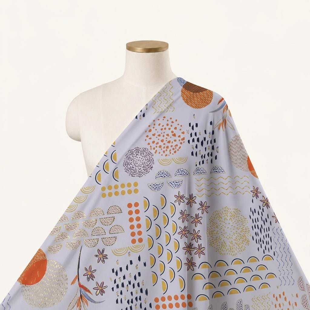 Foil Print Cream Foil Print Satin Fabric Draped as a saree